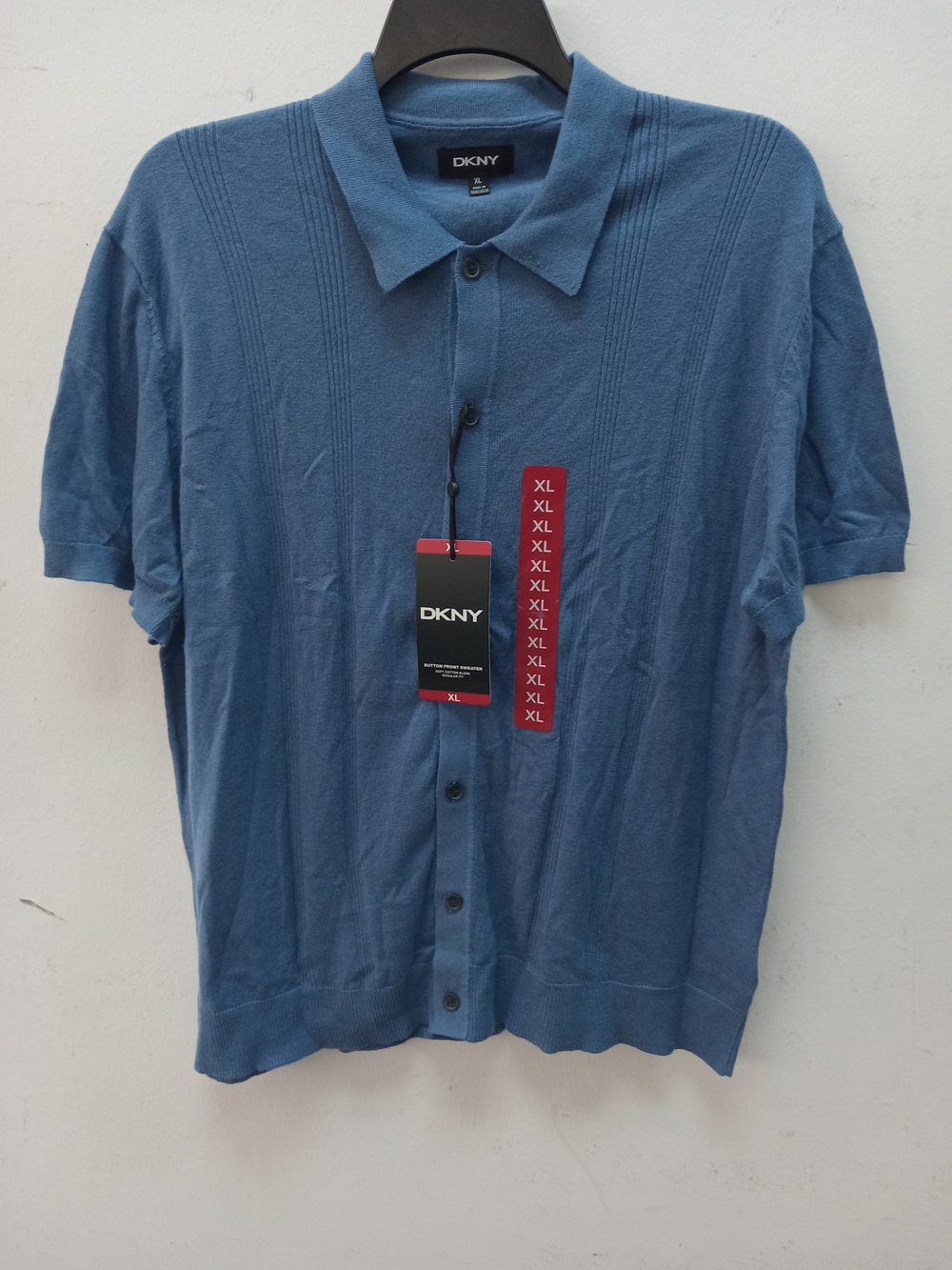 DKNY Men's Regular Fit Short-Sleeve Rib-Knit Button-Front Polo Sweater